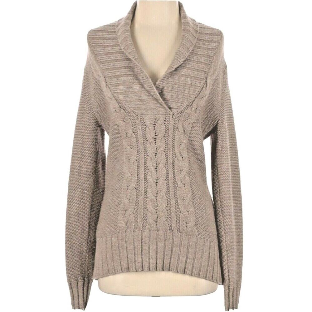 Old Navy Tan Sweater Shawl Neck Cable Knit Pullover Chunky Cotton Blend Size S
